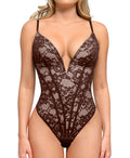 Popilush Shapewear Bodysuit for Women Deep V Neck Sleeveless Lace Corset Bodysuits Tummy Control Tank Tops