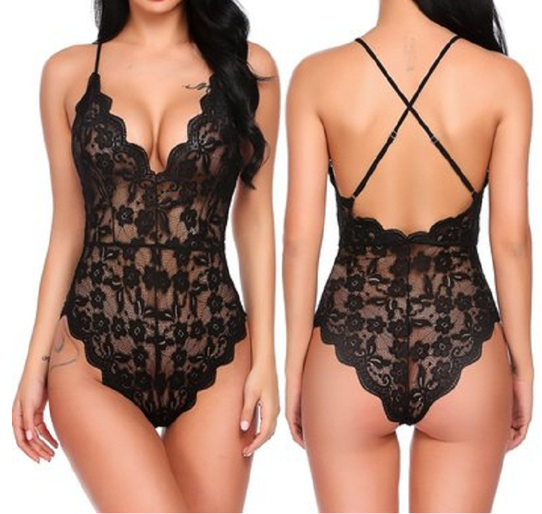 Lace Backless Bodysuit - Sheer Lingerie for Adults