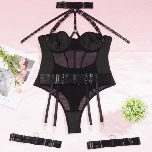 Sheer Lace Bodysuit with Garter Belt for Women LS1611