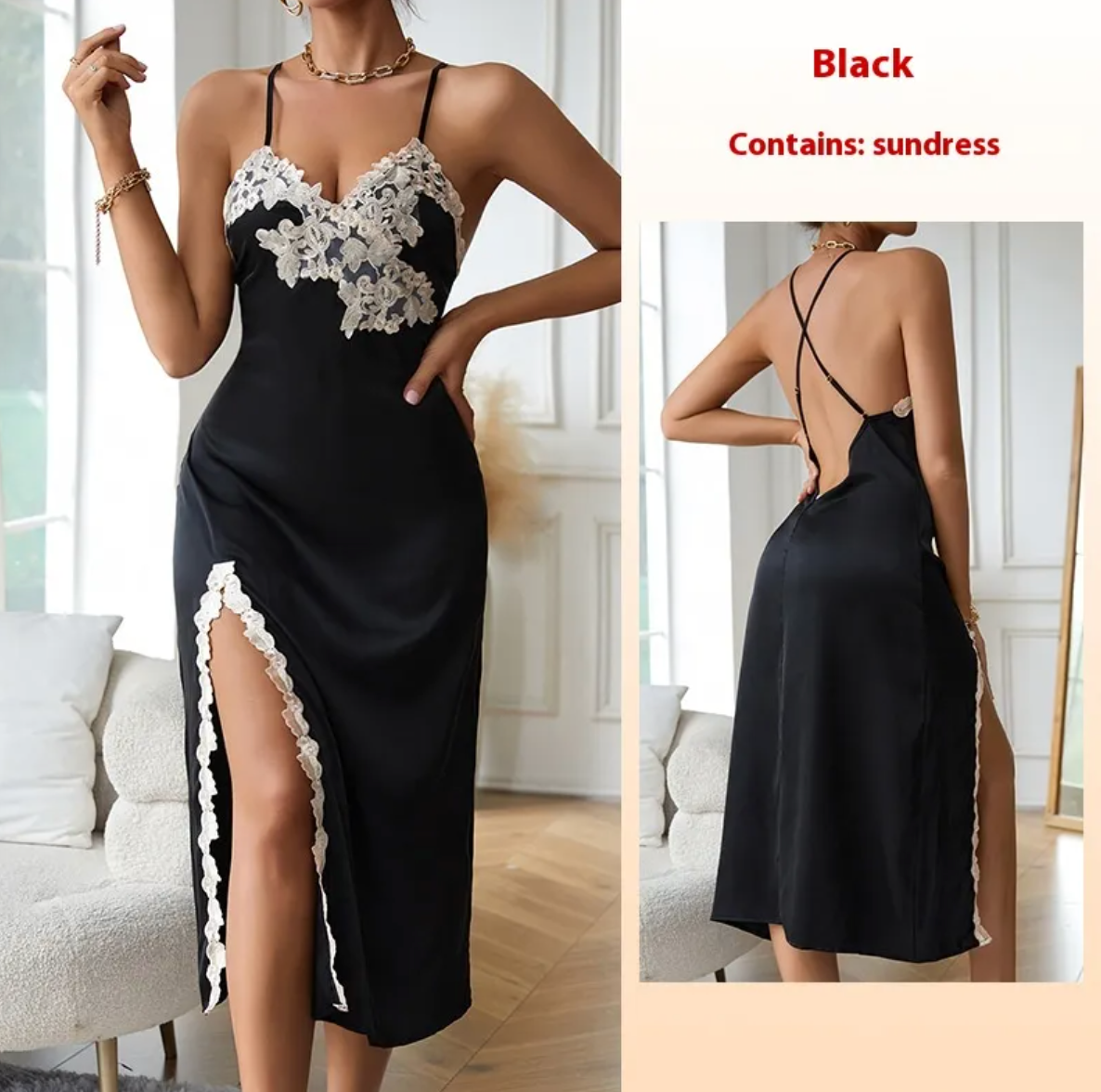 Lace V-Neck Satin Pajamas Set