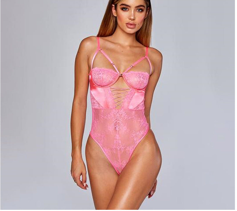Lace Bodysuit with Cutouts and Straps for Christmas