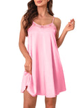 ouansyltg Satin Sleeveless Short Nightgown Silky Chemise Lingerie Silk Gowns for Women Sleepwear Dark Pink XL