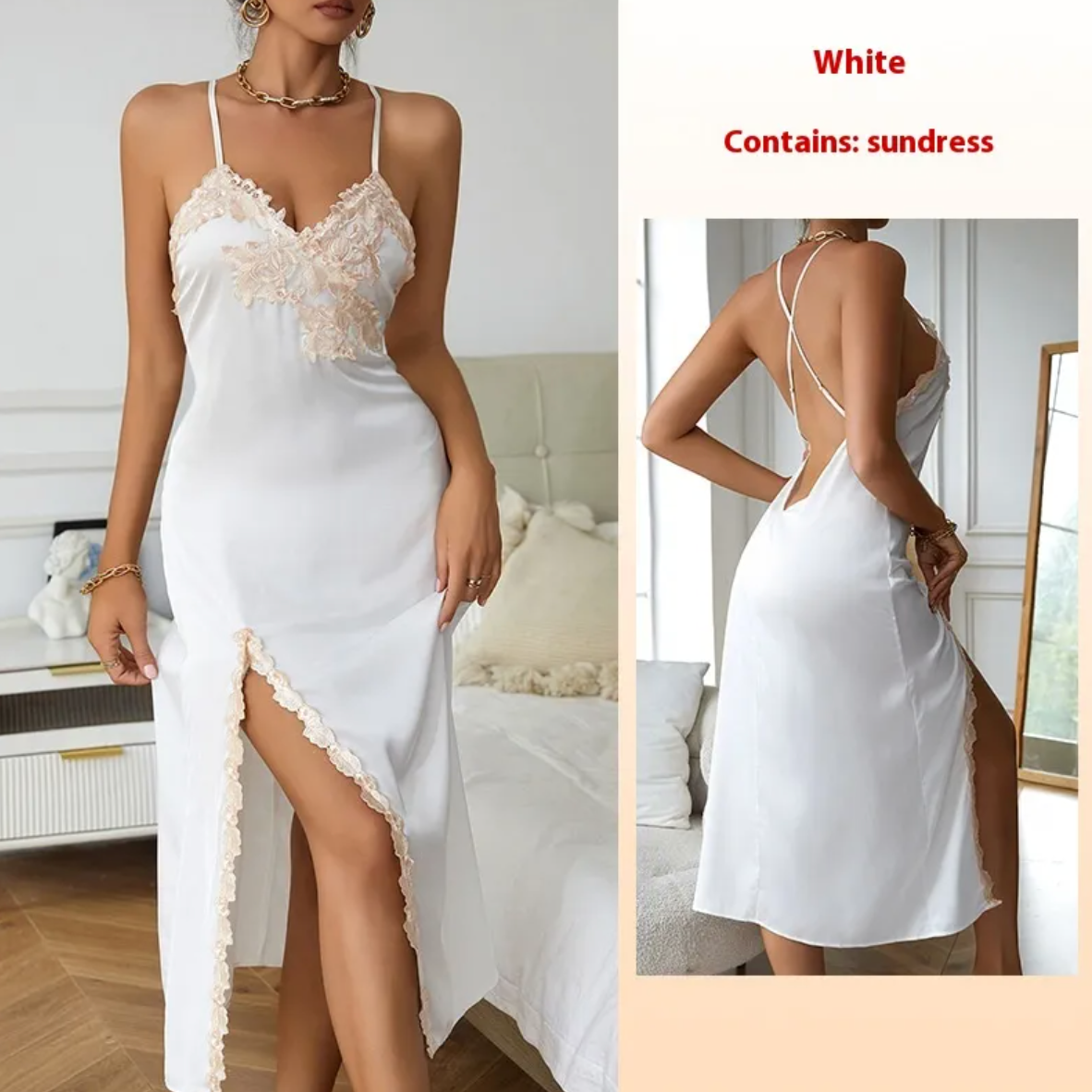 Lace V-Neck Satin Pajamas Set