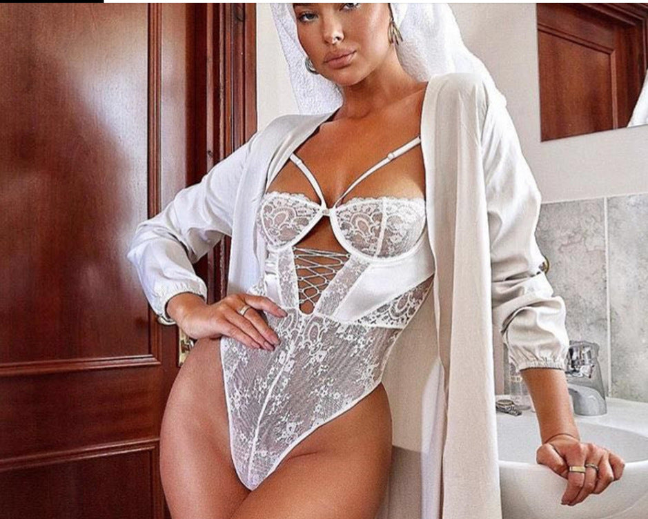 Lace Bodysuit with Cutouts and Straps for Christmas