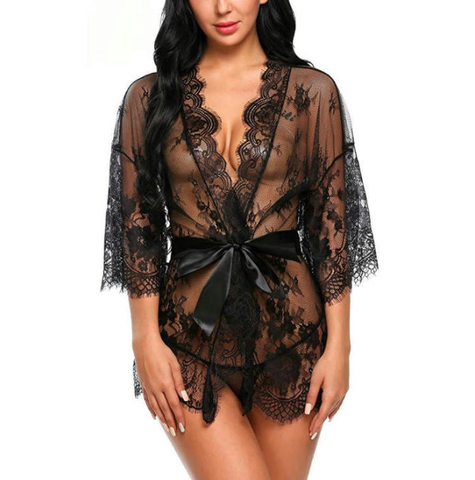 New Women's Sexy Lace Kimono Lingerie Set