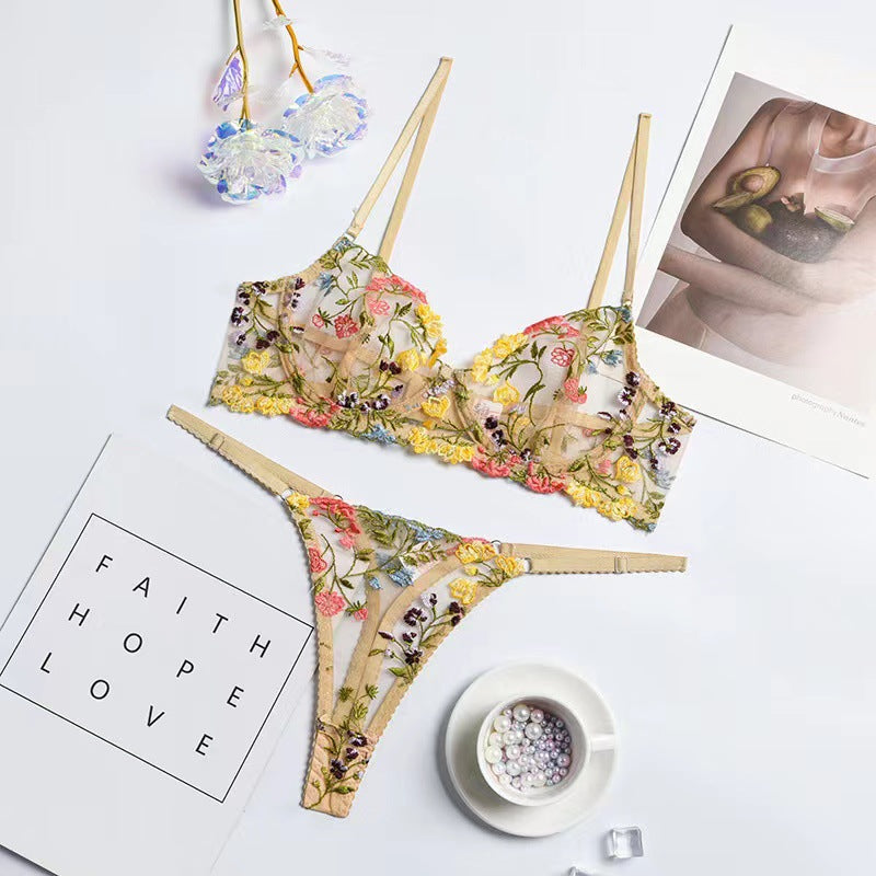 Sexy Embroidered Sheer Bra with Underwire and Cups