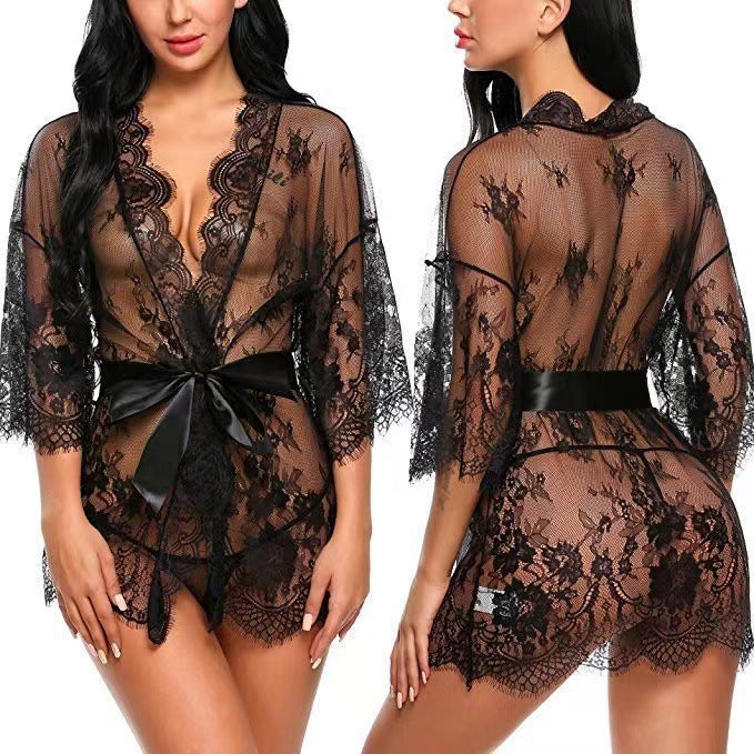 New Women's Sexy Lace Kimono Lingerie Set