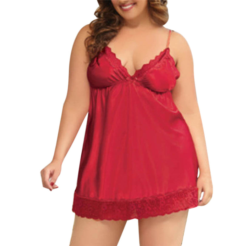 Plus Size Satin V-Neck Lace Nightgown for Women