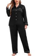 SWOMOG Plus Size Pajama Set for Women Silk Satin Pajamas Long Sleeve Sleepwear Button Down PJs Soft Pj Set with Chest Pocket