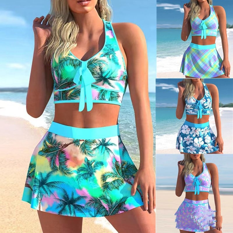 Conservative Split Swimwear Skirt with Large Print