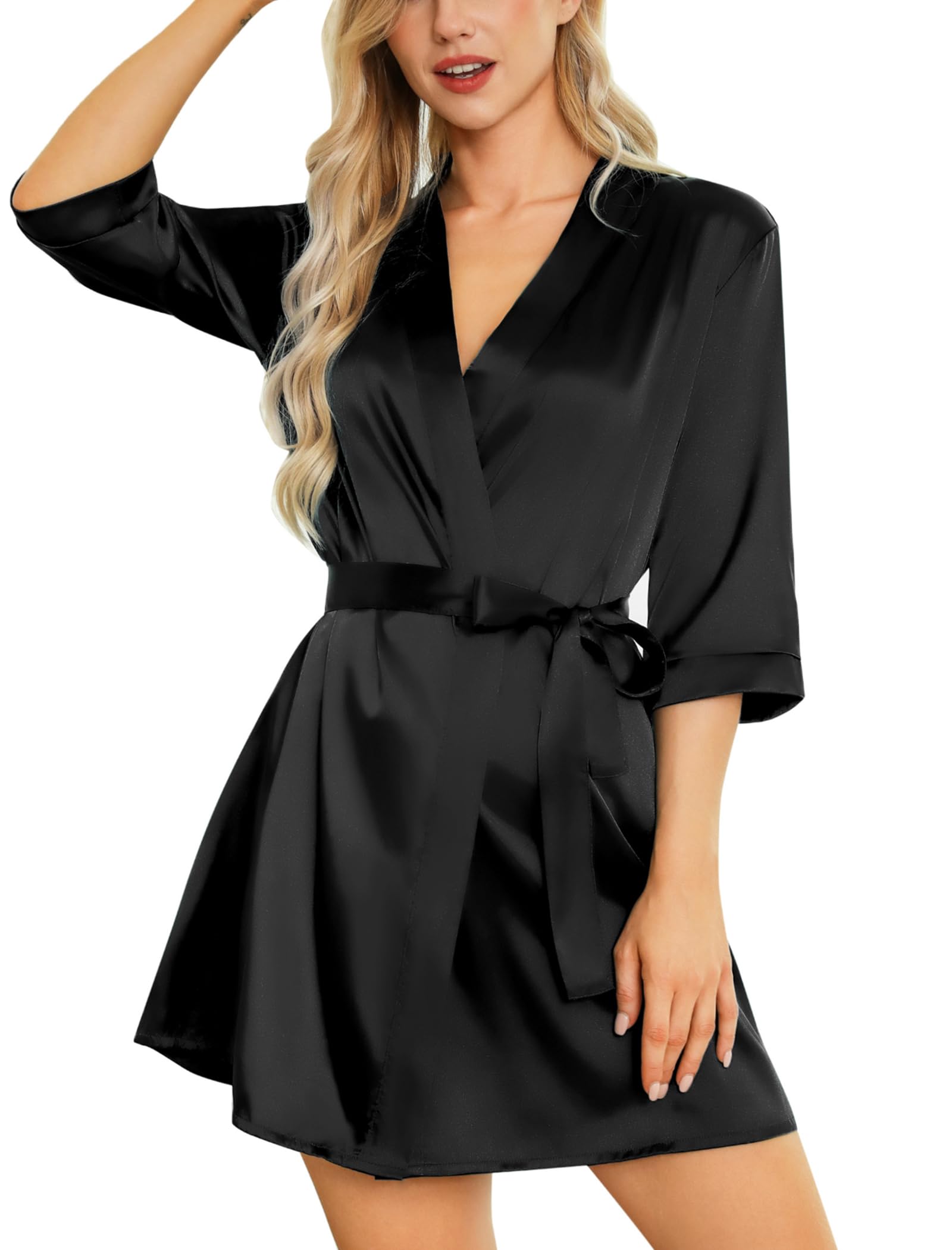 Leikar Sexy Lingerie Robe For Women Silk Kimono Short Robes Bridesmaid Pajamas Satin Bathrobe