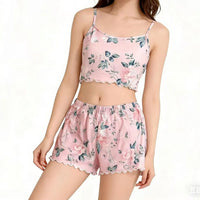 2Pcs Satin Pajama Set for Women Sleepwear Sexy Strap Vest Top Shorts Nightwear Pijamas Sexy Lingerie Sleep Shorts Set Sleepwear