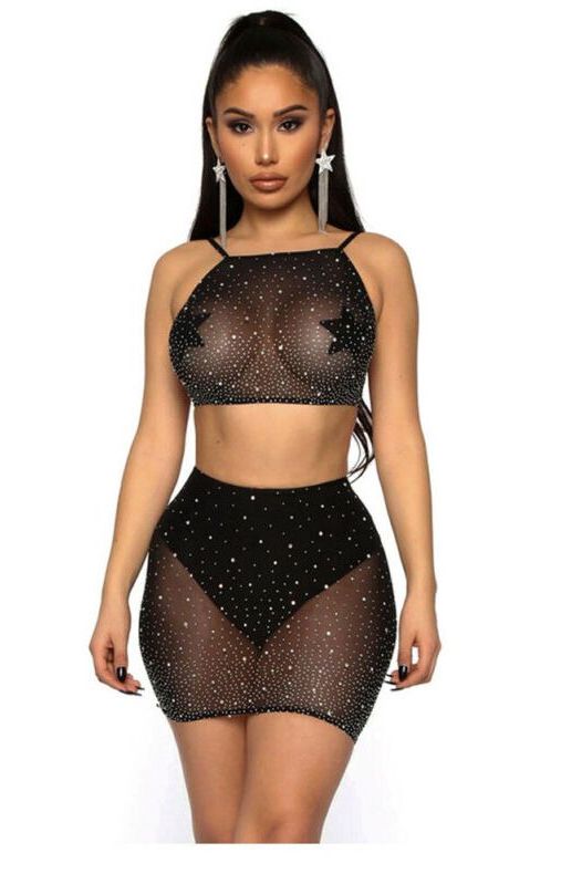 Fashionable Rhinestone Lingerie Set for Nightclubs