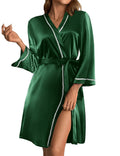 Ekouaer Womens Satin Robe Short Silk Robes for Bride Bridesmaids Kimono 3/4 Sleeve Bathrobe S-XXL