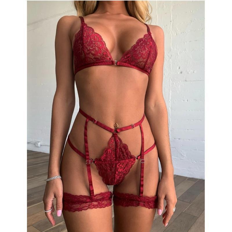 Cross Lace Spliced Women's Sexy Lingerie Set