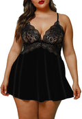 XAKALAKA Women Plus Size Lingerie Lace V Neck Babydoll Strap Chemise Sleepwear Nightie Black 1X