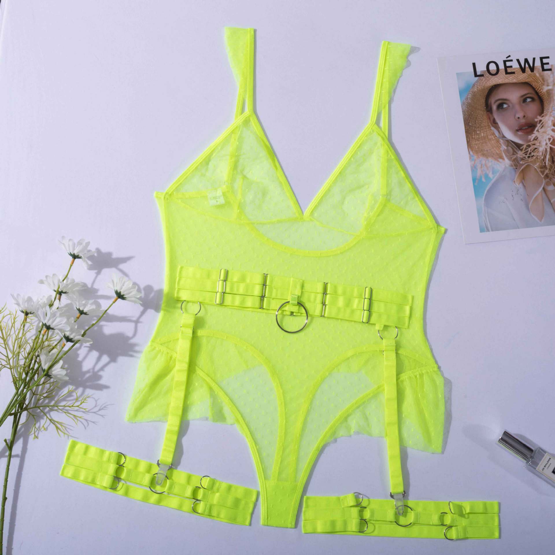 New Lace Mesh Bodysuit with Stockings for Women