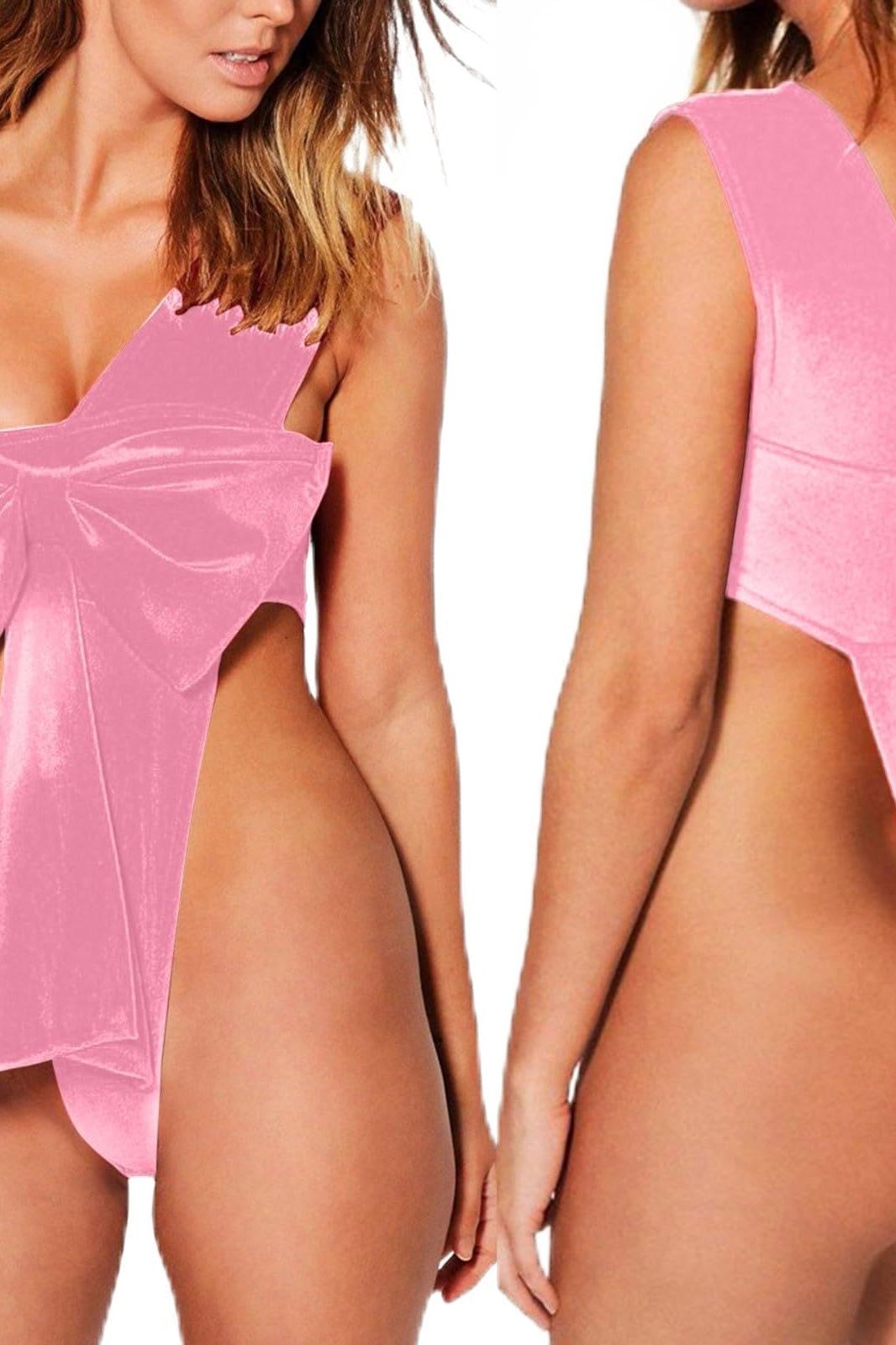 Gaexia lingerie set Womens Sexy Christmas Lingerie Santa Bodysuit Lingerie Set Big Satin Bowknot Set Teddy Lingerie Valentine Babydoll Set Pink Small