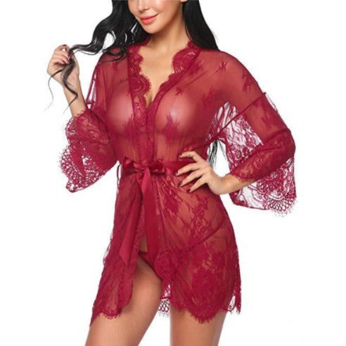 New Women's Sexy Lace Kimono Lingerie Set