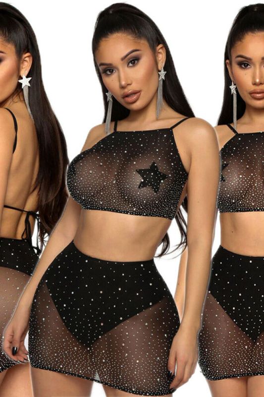 Fashionable Rhinestone Lingerie Set for Nightclubs