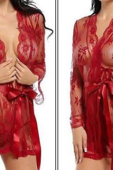 Lace Robe and Strap Nightgown Lingerie Set