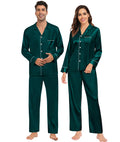SWOMOG Couples Satin Pajamas Set Mens Matching Silk Long Sleeve Sleepwear 2 Piece Button Down Pjs Set Lounge Set Deep Green